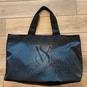 Victoria's Secret Shine Tote Bag in black satin with rhinestone details